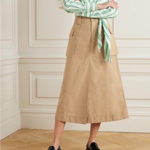 Ganni layered organic cotton and linen blend canvas midi skirt